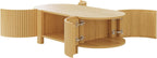 Living Room Table Set of 3 with 1 Coffee Table and 2 Side Tables, Rubber Solid Wood, Soft-Close Door, Natural, 47"