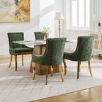 Upholstered Dining Chairs Set of 4, Chenille Fabric Dining Room Chairs with with Gold Stainless Steel Legs, Nailhead Trim, Modern Farmhouse Accent Chairs for Dining Room or Kitchen, Olive Green
