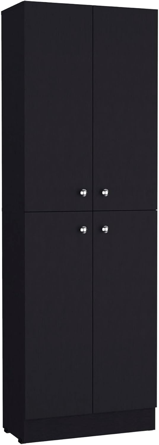 Kitchen Pantry 71" H, 4 Doors, 5 Adjustable Shelves, Laundry, Black