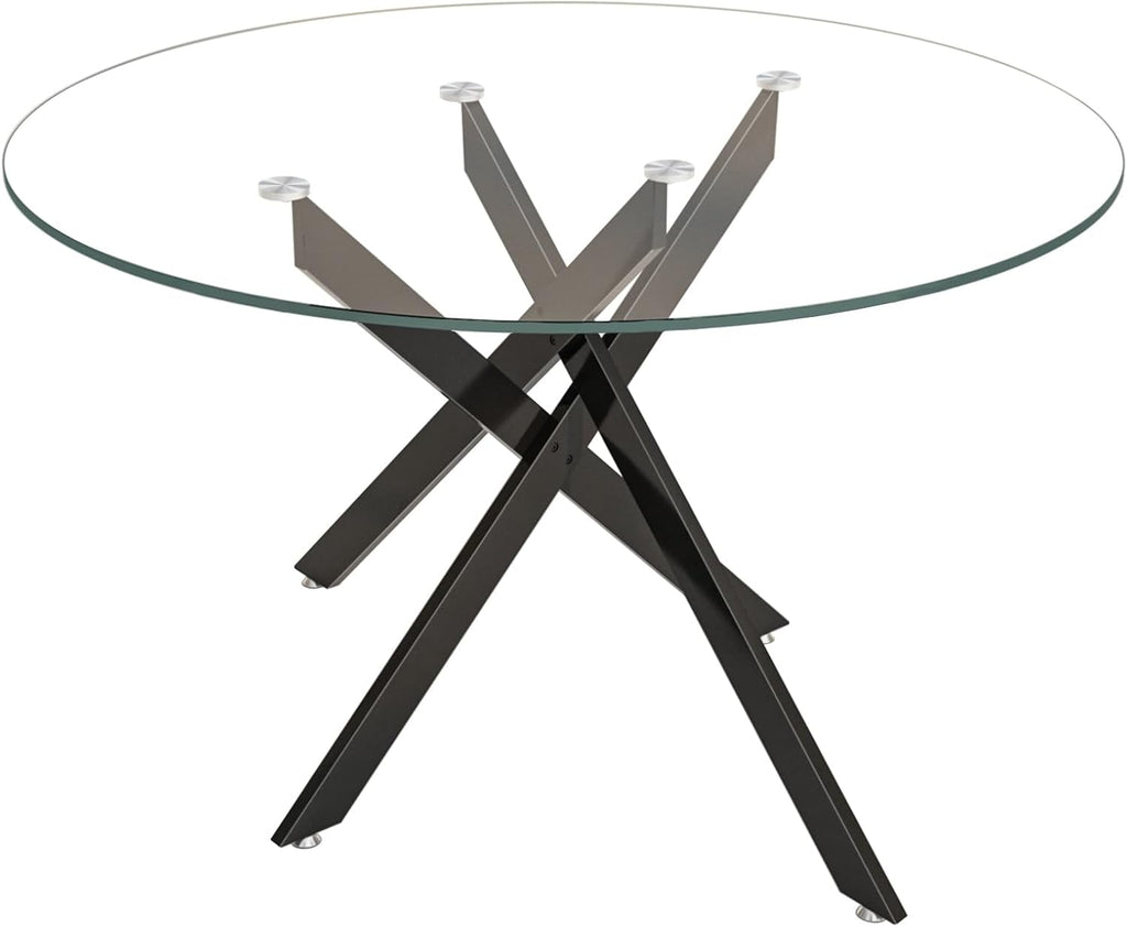 HomVent 47-inch Round Glass Dining Table for 4, Round Glass Kitchen Table with Metal Legs, Circle Dining Room Table for Space-Saving Kitchen Living Room