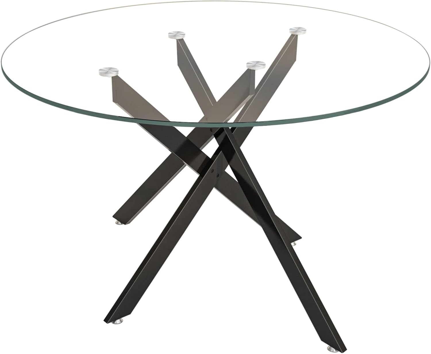 HomVent 47-inch Round Glass Dining Table for 4, Round Glass Kitchen Table with Metal Legs, Circle Dining Room Table for Space-Saving Kitchen Living Room