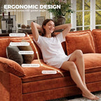 CDCASA 117" Oversized Modular Sectional Sofa with Corner, Comfy V-Shaped Cloud Couch w/ 2 Ottomans, 7-Seater Chenille Deep Seat Modern Sofa Couch for Living Room, DIY Combination, Terracotta Orange