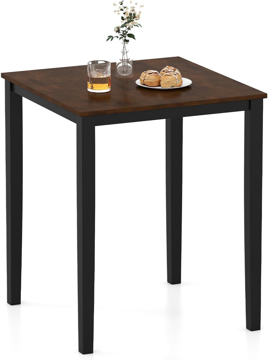 Giantex Square Dining Table for 2-4, 30"x30"x36" Kitchen Table with Solid Rubber Wood Frame, 220lbs Capacity, Space-Saving Dinner Tables for Small Space, Dining Room, Living Room, Pub (Brown + Black)