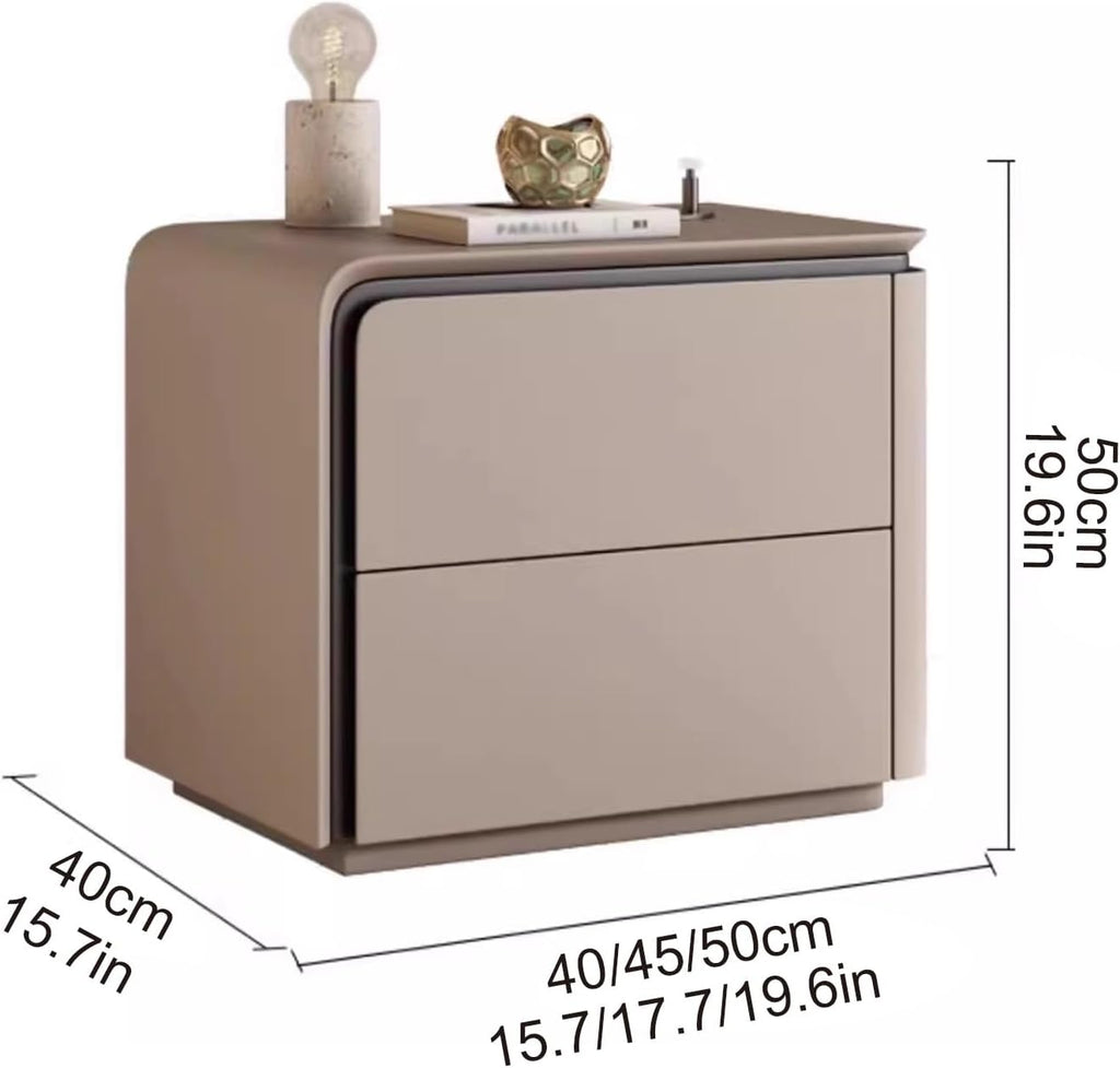 Nightstand Wooden, Bedside Table PU Finish, 2 Drawers Bedside Tables, Side Bed Table with No Installation Required, for Bedroom/Sofa Side Table(Right,Orange_19.68"/50CM)
