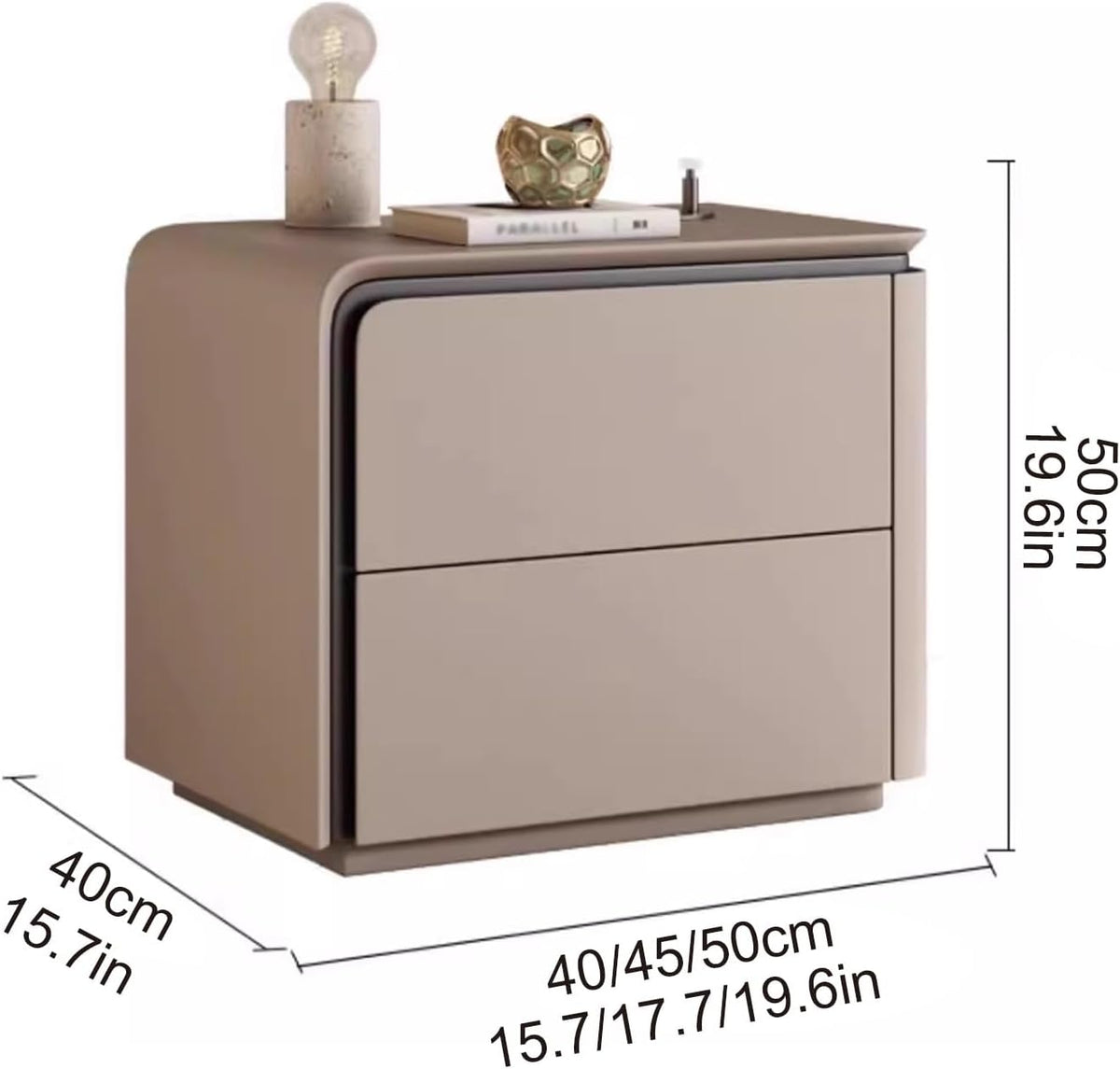 Nightstand Wooden, Bedside Table PU Finish, 2 Drawers Bedside Tables, Side Bed Table with No Installation Required, for Bedroom/Sofa Side Table(Right,Orange_19.68"/50CM)