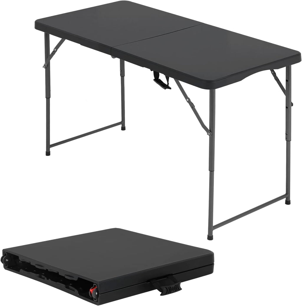 HKLGorg Folding Table, Heavy Duty Plastic Folding Utility Table Indoor Outdoor, Party Dining Tables Easy to Assemble with Lock Function (Black, 4 FT)