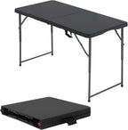 HKLGorg Folding Table, Heavy Duty Plastic Folding Utility Table Indoor Outdoor, Party Dining Tables Easy to Assemble with Lock Function (Black, 4 FT)