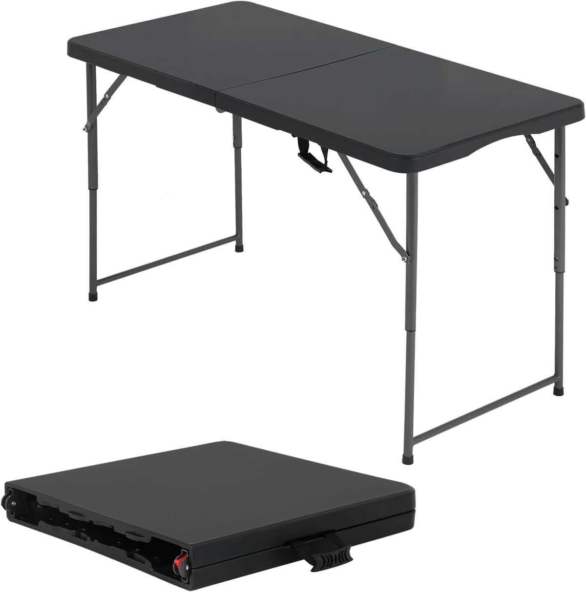 HKLGorg Folding Table, Heavy Duty Plastic Folding Utility Table Indoor Outdoor, Party Dining Tables Easy to Assemble with Lock Function (Black, 4 FT)