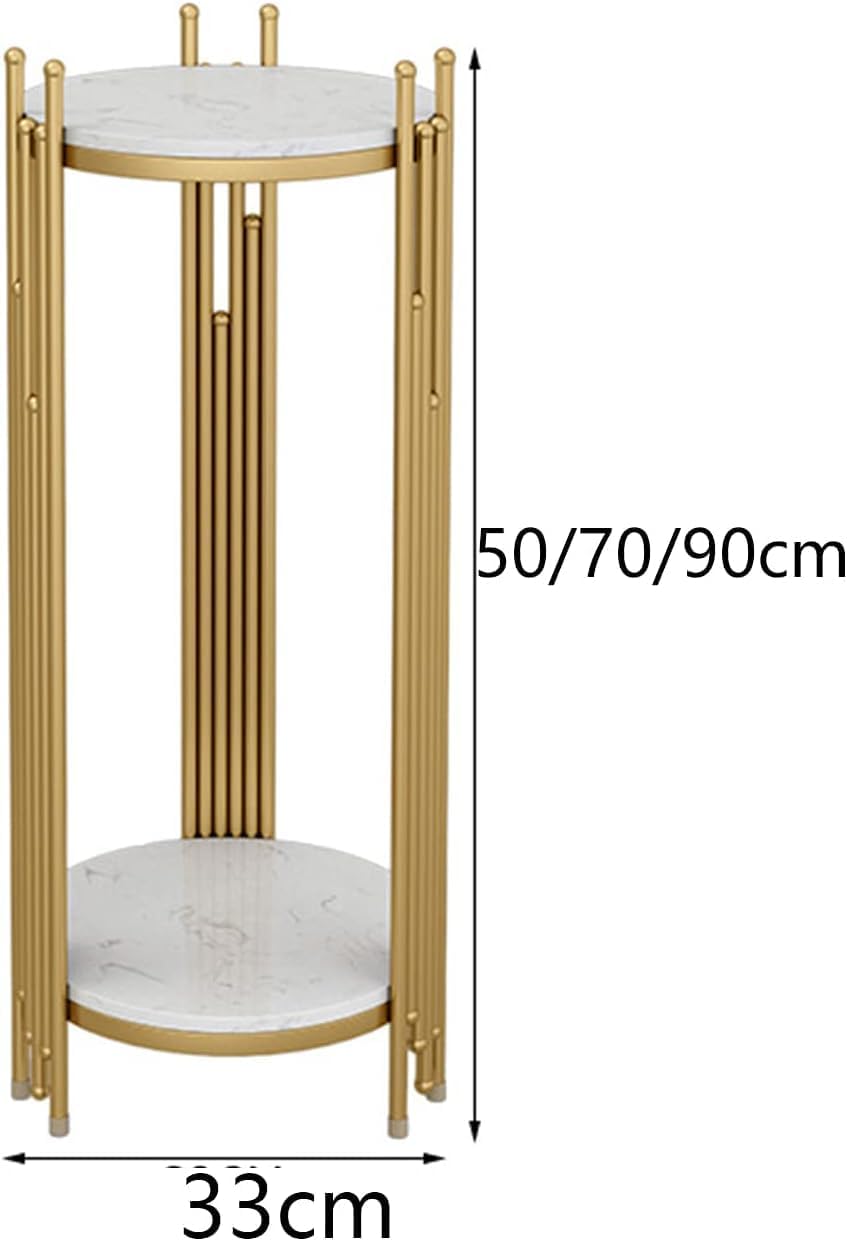ELEFOCUS 2 Tier Marble Look Telephone Table Tall Slim Plant Stand & Round Side Table for Living Room Patio Decor (Size:33 * 33 * 50CM,Color:Gold)