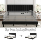 GarveeHome King Size Velvet Upholstered Platform Bed Frame, Black