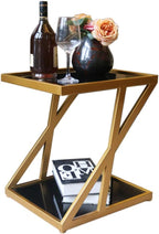 Telephone Table, Tempered Glass Side Table Nordic Modern Iron Art Sofa Table Coffee Table Bedside Table for Living Room Bedroom Balcony,17.7''x15.7''x19.6''(