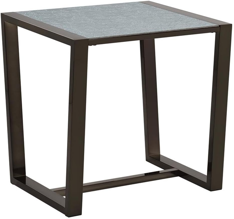 Pemberly Row Contemporary 3-Piece Coffee & End Table Set, Black Nickel Finish, Patterned Mirror Tops, Metal Sled Base with Cross Stretchers, Modern Style Living Room Furniture for Décor and Practical
