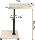Simcat Adjustable Height C Shaped End Table, 360° Swivel Side Table TV Tray for Small Place, Couch Tables with Wheels Sofa, Bed, Chair (White Grain)