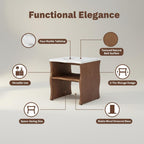 Mid-Century Modern Side Table,17.72" Whisper of Waves Design End Table with White Marble-Pattern Tabletop Open Storage Shelf and Solid Wood Veneered Base Bedroom Nightstand End Table for Living Room