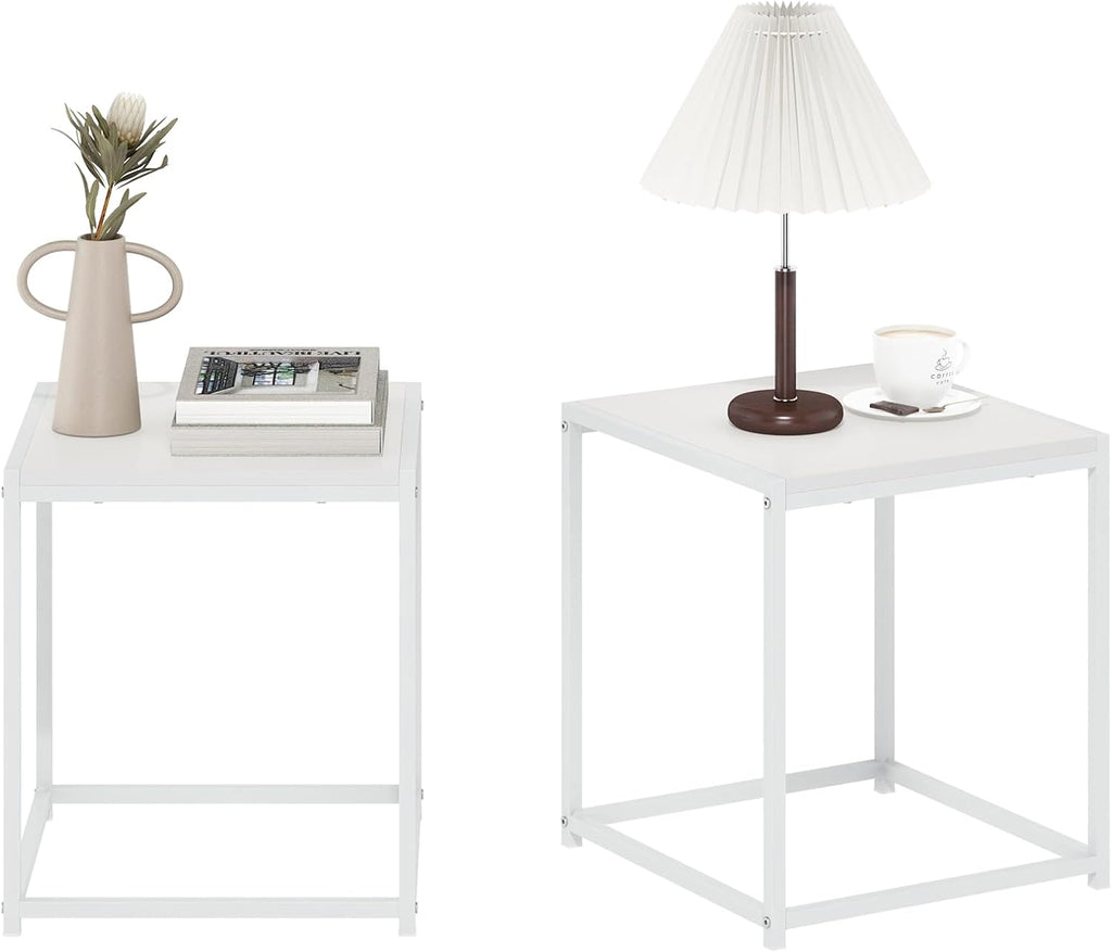 Furinno CAMNUS Side Table Set of 2, Metal Frame End Table, Night Stand, Bedside Table, Easy Assembly, for Living Room, Bedroom, White