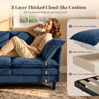 KYJ 69” Small Sofa, Cloud 3-Seat Love Seat, Small Couch for Living Room | 3 Layer Cushion, Washable Pillow, Deep Seat, Chenille Fabric, Raised Leg, Curved Armrest, In a Box for Small Spaces, Blue