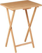 Natural Rubberwood Folding TV Dinner Tray Table, 19 x 14.5 x 26 Inch Foldable Portable Wooden Side Snack Table for Home Office Couch Bed