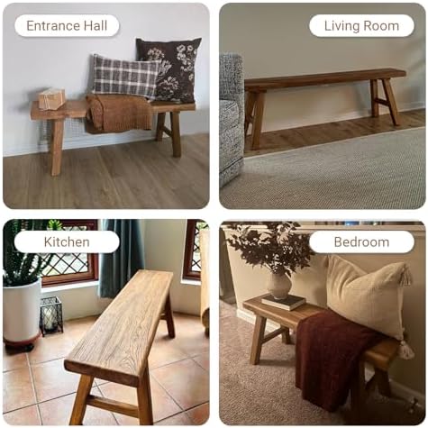 19“ Farmhouse Wooden Living Room Dining Indoor Multifunctional Elm Benches Wood Kitchen Entryway Solid Wood Bench for Hallway 50cm