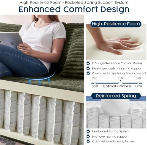 Green 134 Inch U-Shaped Modular Sectional Sofa, Corduroy Cloud Couch with Dual Chaise, High-Resilience Foam & Spring Coils, Deep Seat Lounge with 2 Cupholders & Side Pockets, No Assembly