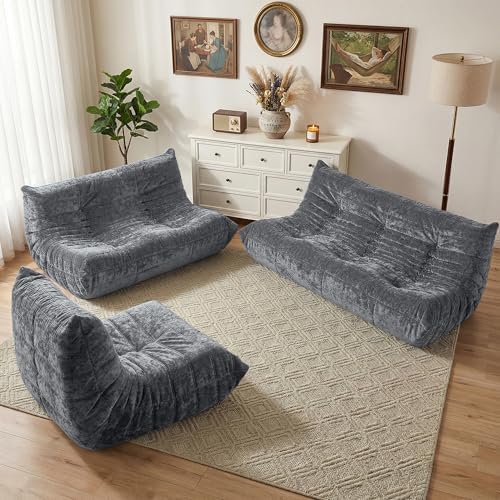 HABUTWAY Giant Bean Bag Chairs Loveseat for Adults,2 Seater,Grey | Loveseat Fireside Chair, Memory Foam Lazy Bean Bag Couch for Living Room, Bedroom, Dorm, Office