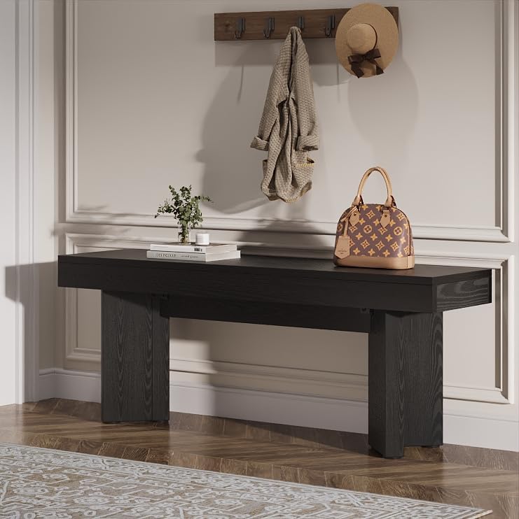 Tribesigns Wooden Entryway Bench, 47" Farmhouse Indoor End of Bed Bench, Long Dining Benches Seat for Bedroom, Dining Room, Hallway, Foyer (Black)