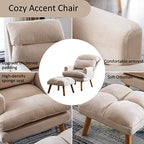 INZOY Accent Chairs with Ottoman Set, Modern Velvet Armchair with Adjustable Backrest, Comfy Lounge Chair for Living Room Bedroom, Beige