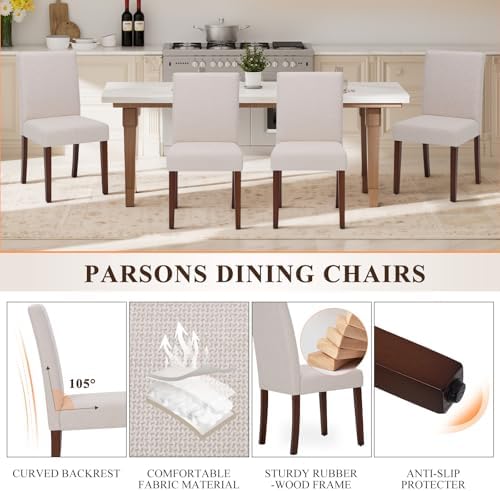 MALOL Upholstered Dining Chairs Set of 2, Fabric Dining Room Chairs, Modern Wooden Dining Chair, Kitchen Side Chairs, Farmhouse Dinner Chair with High Back for Kitchen, Beige
