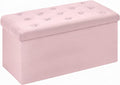B FSOBEIIALEO Folding Storage Ottoman, Long Ottomans Shoes Bench, Velvet Storage Chest Footrest Seat 31.5"x15.7"x15.7" (Pink, Large)