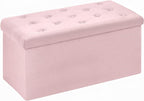 B FSOBEIIALEO Folding Storage Ottoman, Long Ottomans Shoes Bench, Velvet Storage Chest Footrest Seat 31.5"x15.7"x15.7" (Pink, Large)