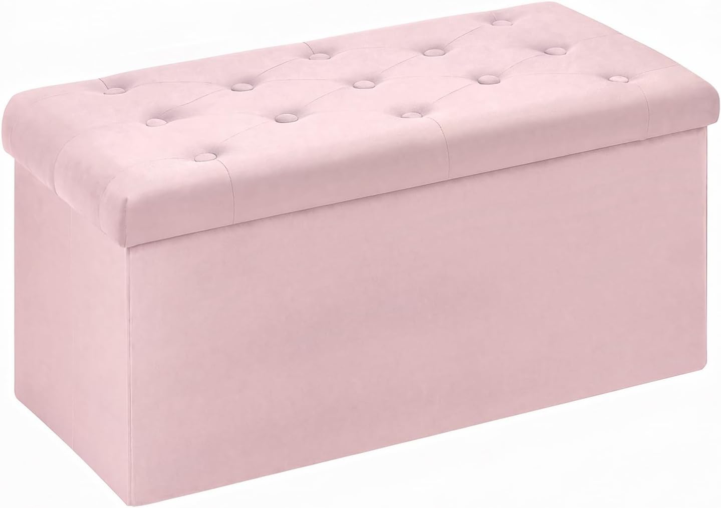 B FSOBEIIALEO Folding Storage Ottoman, Long Ottomans Shoes Bench, Velvet Storage Chest Footrest Seat 31.5"x15.7"x15.7" (Pink, Large)