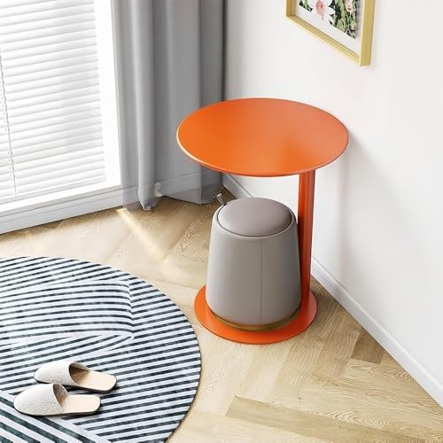 C-Shaped Round Side Table for Living Room, Bedroom, and Office - Metal Coffee and Bedside Table (Orange, 18.9 * 18.9 * 27.2in)