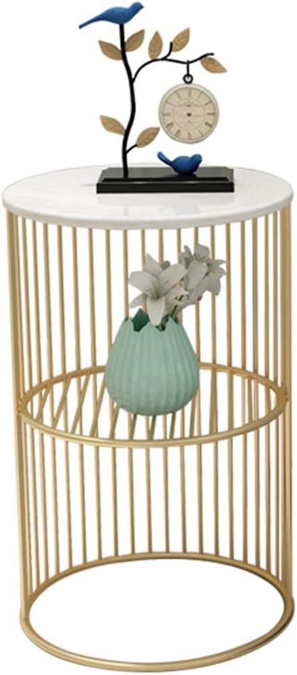 Telephone Table, Marble Side Table Living Room Telephone Table Corner Table Bedroom Bedside Table Storage Shelf,Gold，11.8" × 21.6" (Color:White)