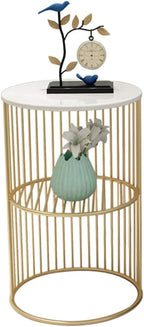 Telephone Table, Marble Side Table Living Room Telephone Table Corner Table Bedroom Bedside Table Storage Shelf,Gold，11.8" × 21.6" (Color:White)