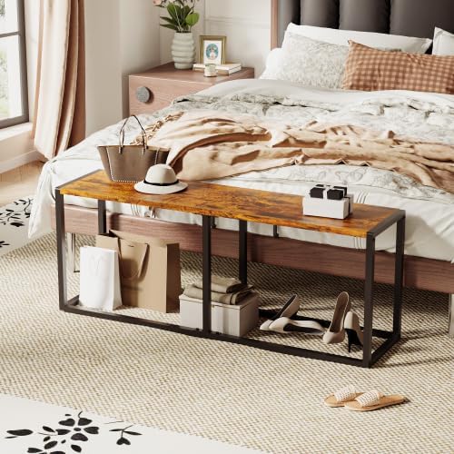 VINGLI Industrial Dining Bench for Dining Room, 47.2 Inch Rustic Brown Kitchen Table Bench Heavy-Duty Metal Frame, Dining Table Bench with Non-Slip Foot Pads for Entryway, Living Room & Small Spaces