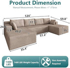 124" U-Shape Cloud Couch, Modern Modular Sectional U-Shape Sofa, Corduroy Couch Upholstered Couches Deep Seat Sleeper Chaise Longue for Living Room, No Assembly Required,Camel