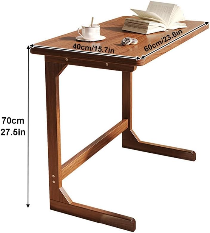 Side Table C Shape Living Room Table, 60x40x70cm TV Tray Table, Small Coffee Table, Modern Nightstand for Living Room and Bedroom,Walnut Color
