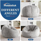 Hobestluk Large Beanbag Chairs for Adults Donut-Shaped Plush Sofa Couch | Grey, Oversized Bean Bag Chair with Faux Fur Cover Foam Filling Cozy Lounger for Bedroom Living Room Reading