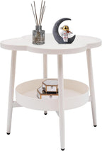 2 Tier Round Side Table, End Table with Storage Shelf, Small Round Nightstand for Living Room, Sofa Coffee Table, End Tables Indoor Outdoor for Small Spaces Bedroom Balcony Office