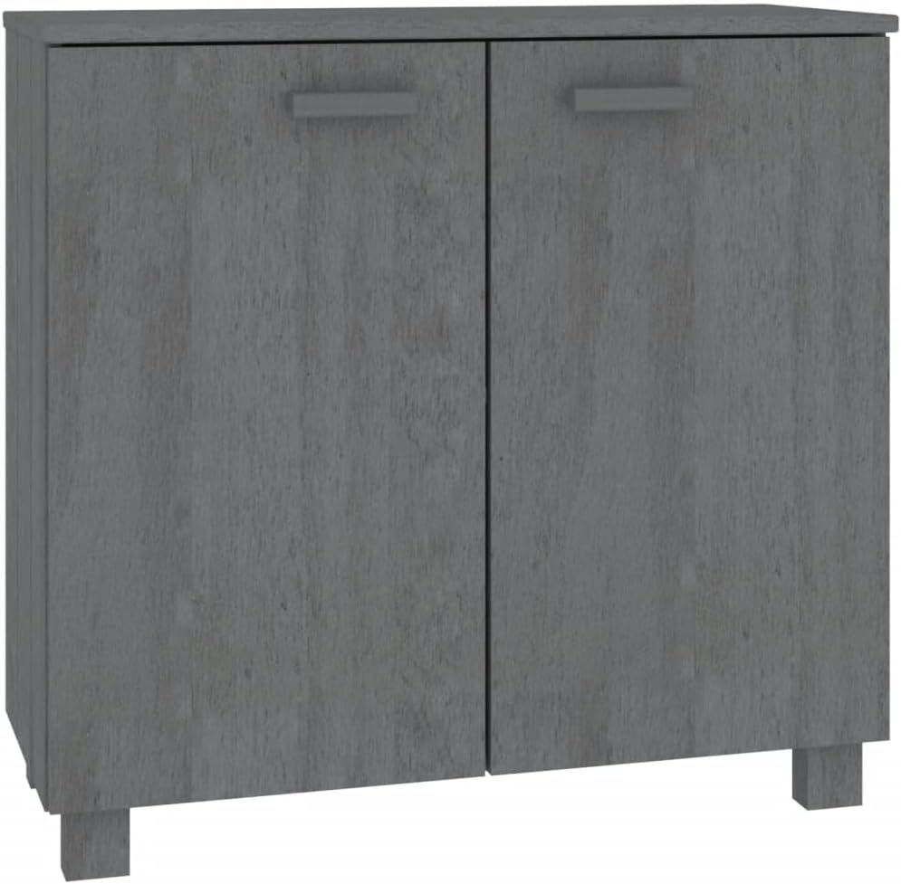 Dark Grey Solid Pine Wood Sideboard with MDF Large Storage, Rustic Style Furniture for Living Room Dining Area, 2 Doors and Built-in Shelves Organizer