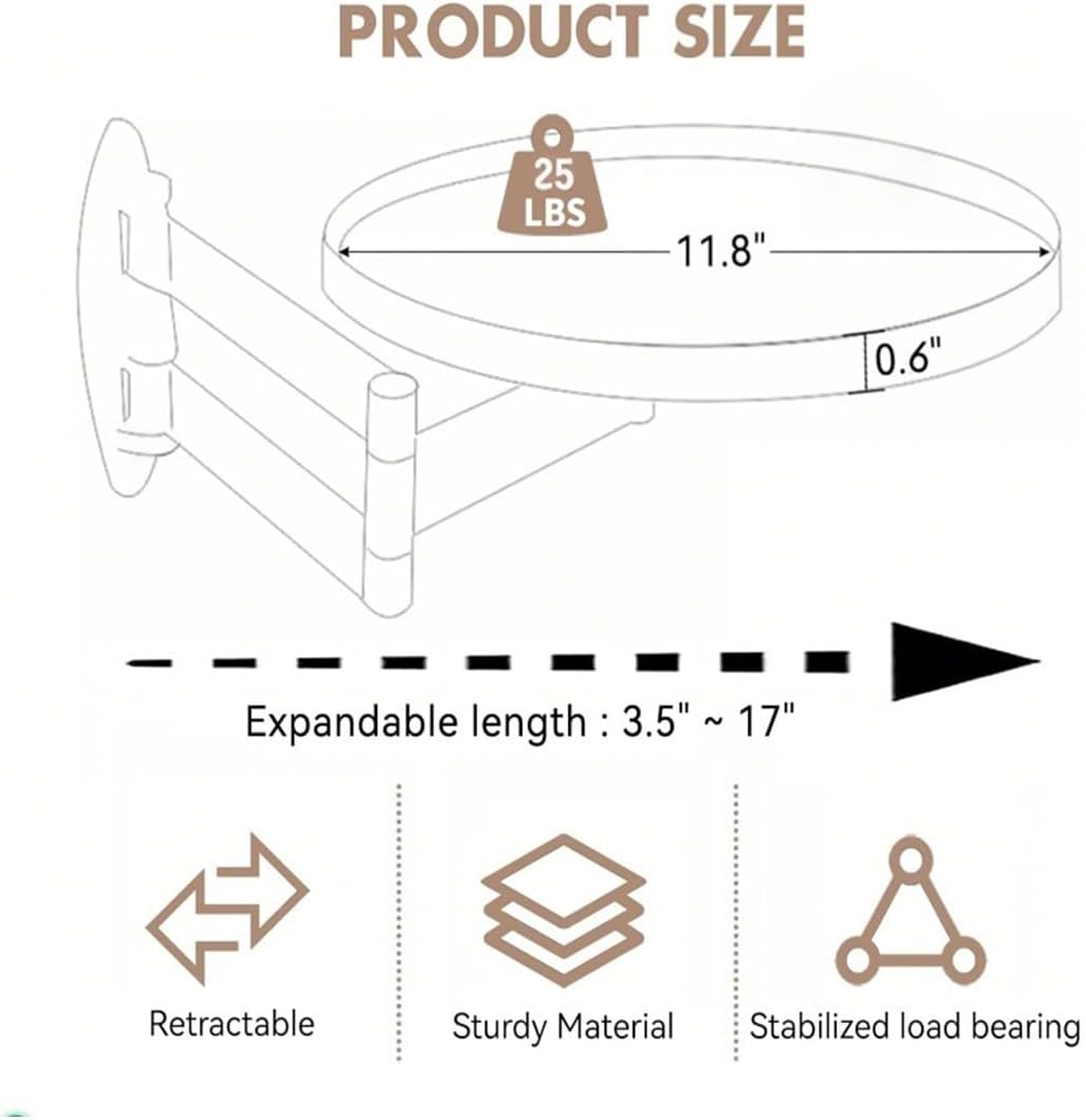 11.8-inch Retractable Wall-Mounted Folding Table with Adjustable Angle | Sofa floating table, balcony coffee table, RV folding table—multi-angle adjustable.
