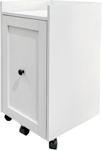 Sliding Pantry Organizer Cabinet with Wheels, 3 Tier Pull Out Snack Storage Rack for Kitchen, Bathroom, Laundry Room, White Mobile Food Organizer with Door & Shelves