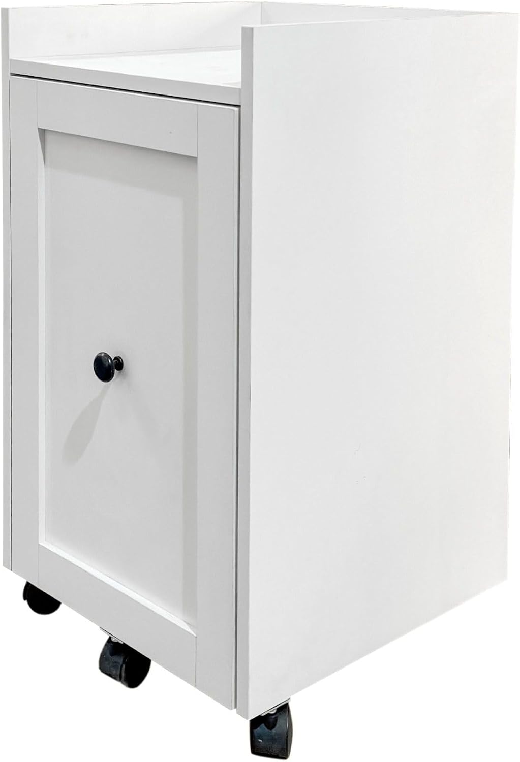 Sliding Pantry Organizer Cabinet with Wheels, 3 Tier Pull Out Snack Storage Rack for Kitchen, Bathroom, Laundry Room, White Mobile Food Organizer with Door & Shelves