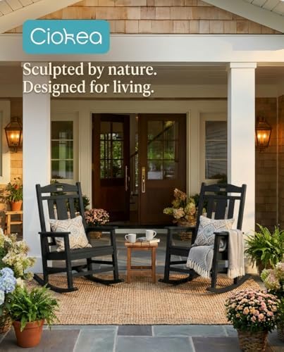 Ciokea Oversized Outdoor Rocking Chair, 380lbs Heavy-Duty Large Patio Rocker, Weather Resistant & Anti-Fade Porch Chair, High Back Cozy Rocking Chair for Outside, Fire Pit, Deck, Garden, Black