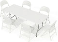 6FT White Plastic Folding Table Set with 6 White PU Padded Chairs | Portable Foldable Tables and Chairs for Parties Picnic Events Office Dining Outdoor Activities Home and Commercial Use