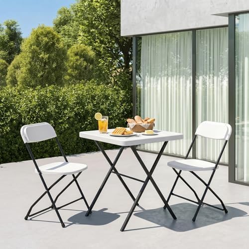 Folding Table Set with 2 Pack Folding Chairs, No Assembly Portable Event Table and Chairs Set, Heavy Duty Foldable Card Table and Chairs for Outdoor, Camping, Patio, Picnic, Dining, Indoor(White)
