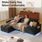 Ball & Cast 80" Sectional Sleeper Sofa Bed Pull Out Couches for Living Room | L Shaped Convertible Pull Out Sofa Bed with Storage Chaise, LED Lights, Foldable Table, USB Ports, Cup Holder and Side Pocket