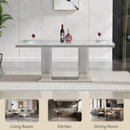 HomVent 68'' Silver Faux Marble Dining Table Set with 6 Grey Velvet Chair | Modern Rectangle Kitchen Table Set of 6 with Faux Marble Table Top & Stainless Steel Base Dining Set for Kitchen Dining Room