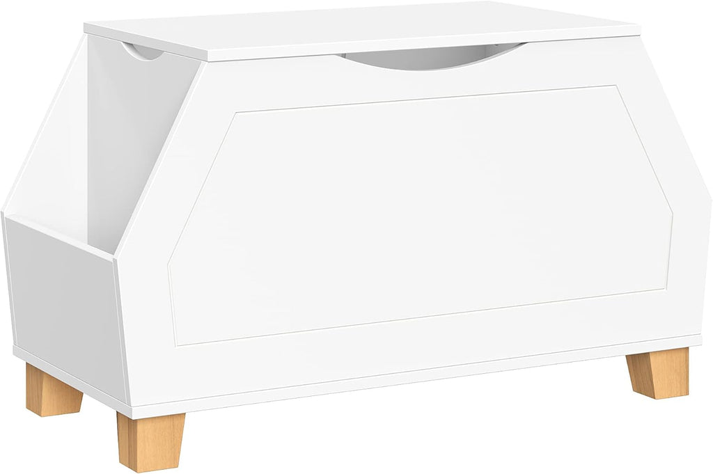 RiverRidge Kids Catch-All Toy Box with Side Bookshelves - White | Versatile Playrooom Storage Organizer with Book Racks