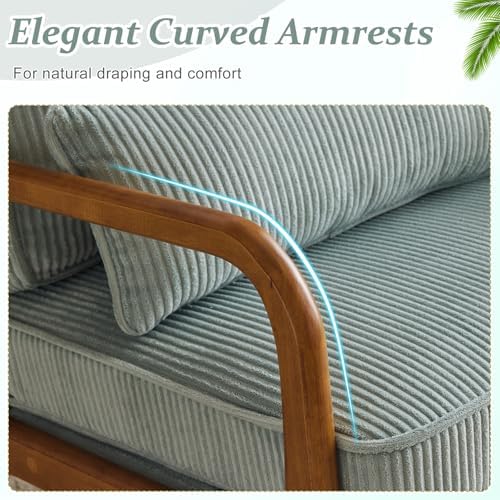 VINGLI Upgraded Premium Corduroy Accent Chair,Upholstered Arm Chair,Solid Wood Comfy Reading Chair with Pillow, Mid Century Modern Chairs for Living Room,Bedroom,Guest Room,Light Teal