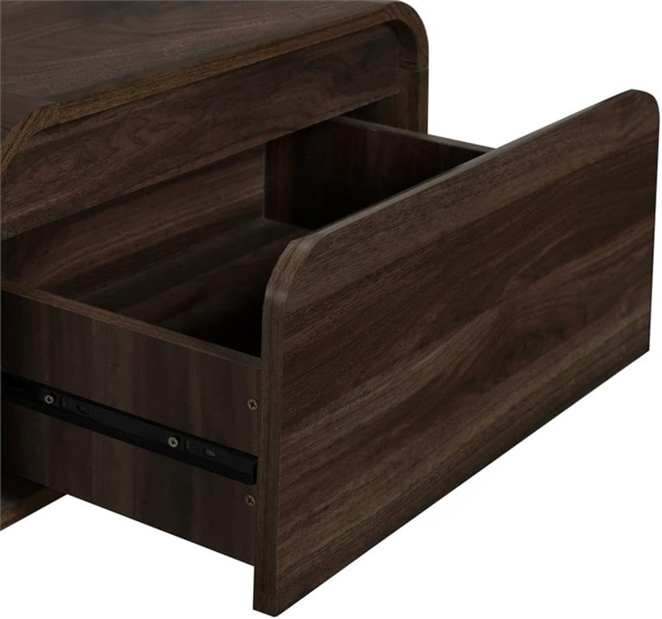Pemberly Row Modern 2-Piece Wood End Table Set, Walnut Finish, 21.6 in W x 15.7 in D x 21.6 in H, Sturdy Eco-Friendly Build, Drawer Storage, Minimalist Style Bedside or Living Room Tables